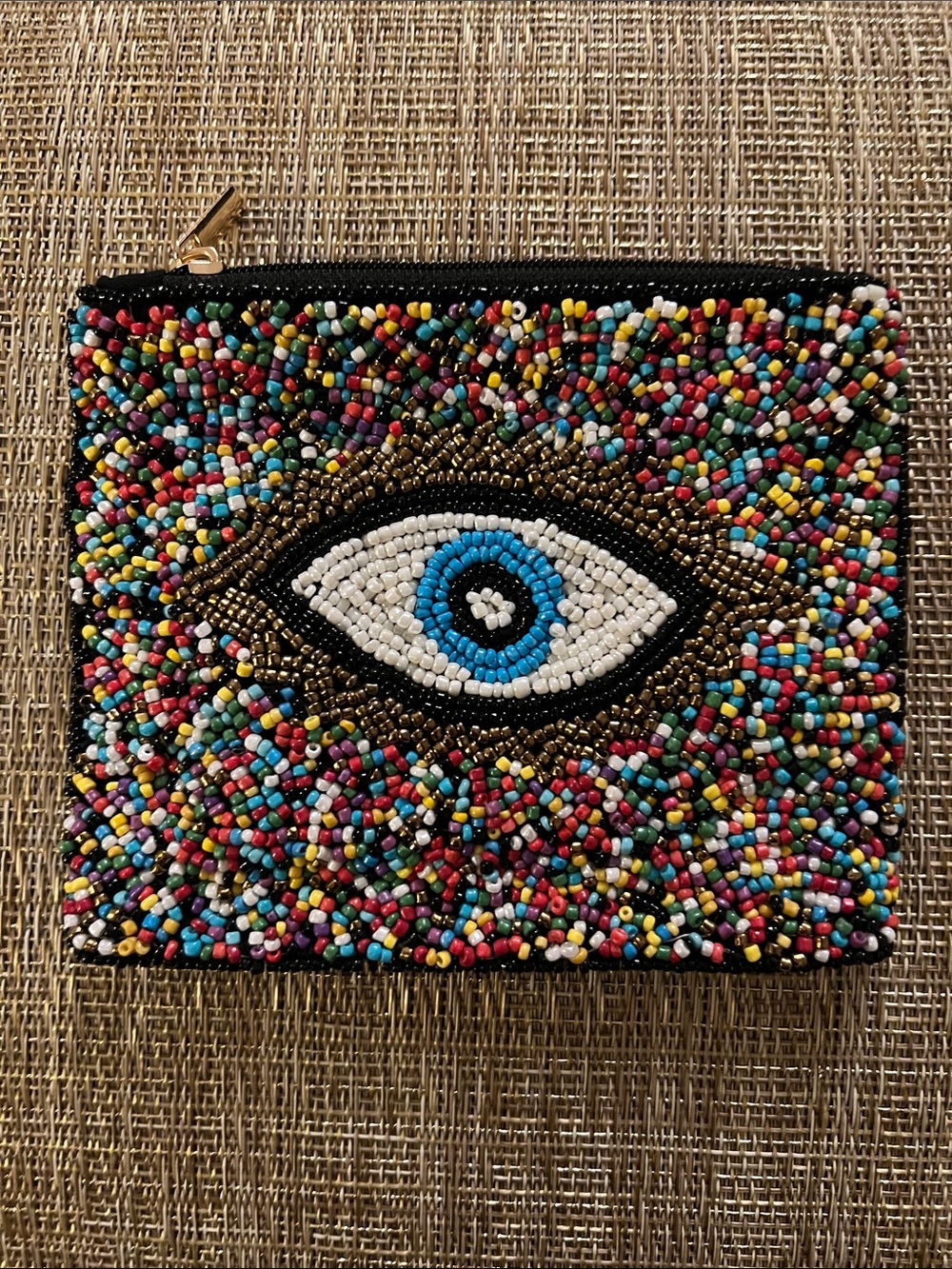Beaded Evil Eye Zip Pouch - Multicolor